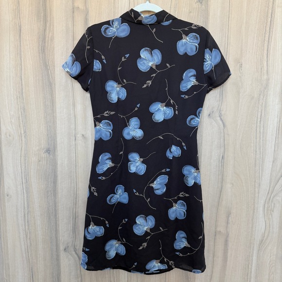LOFT Floral Button Dress‎ Black Blue 4 Vintage 90s Y2K - Picture 5 of 7